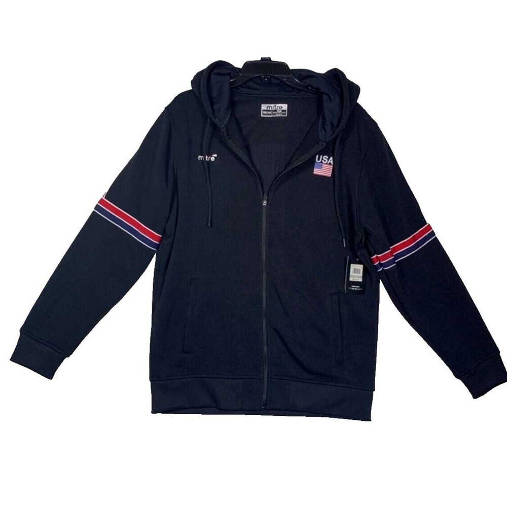 Mitre USA Zip Up Hoodie Mens Medium Black Proflow NWT Long Sleeve USA Logo
